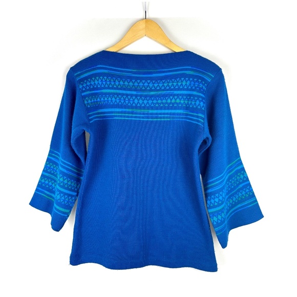 Vintage 1960’s Square Boat Neck Tunic Sweater Top in Blue • MCM - Bell Sleeve - Picture 4 of 7